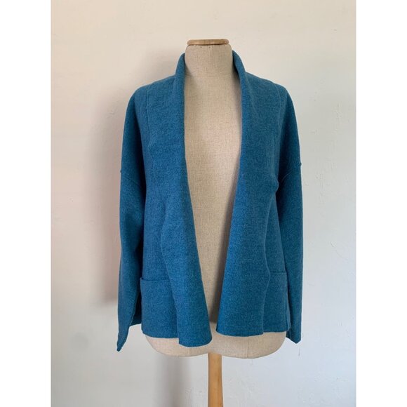 Eileen Fisher Small Blue100% Merino Wool Cardigan Sweater - Picture 4 of 9